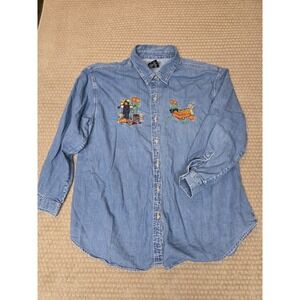 Denim Shirt Fall Embroidery‎ Plus Size 22W / 24W Autumn Harvest Thanksgiving GUC